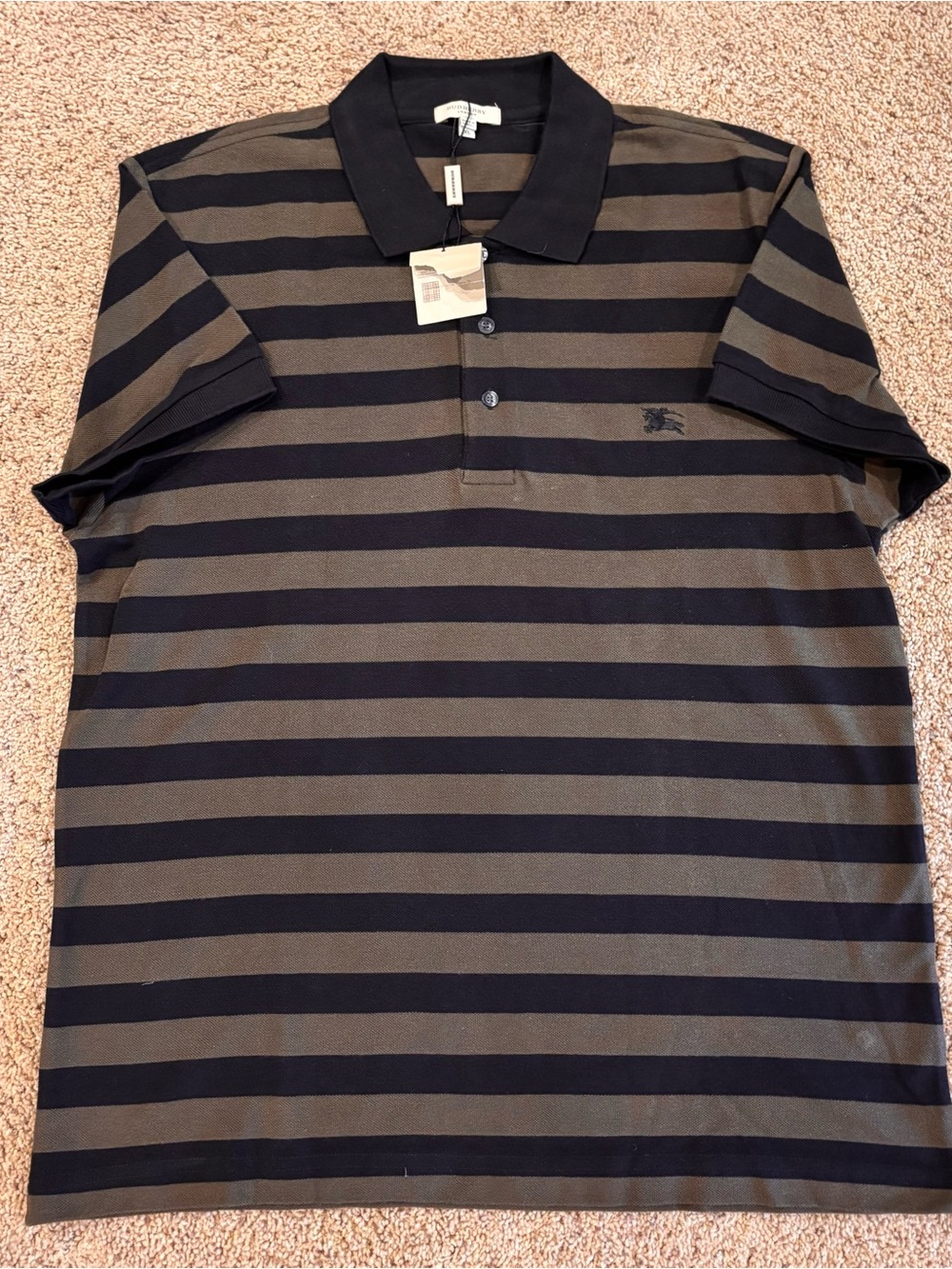 Burberry Men's Black and Green Stripe Polo, size XL